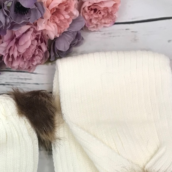 Baby/Toddler White Knit Beanie and Scarf Set with Pom Poms - Picture 13 of 16